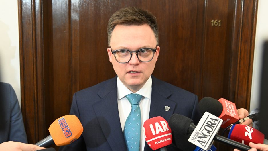Warszawa, 26.01.2024. Marszałek Sejmu Szymon Hołownia podczas konferencji prasowej w Sejmie w Warszawie, 26 bm. (ad) PAP/Radek Pietruszka