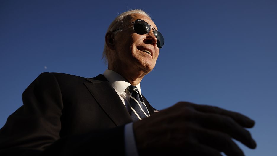 WASHINGTON, DC - JANUARY 30: U.S. President Joe Biden talks to reporters after returning to the White House on January 30, 2023 in Washington, DC. Biden had traveled to Baltimore, Maryland, to talk about how the Bipartisan Infrastructure Law's funds are slated to help replace the 150-year-old Baltimore to Potomac Tunnel.  (Photo by Chip Somodevilla/Getty Images)