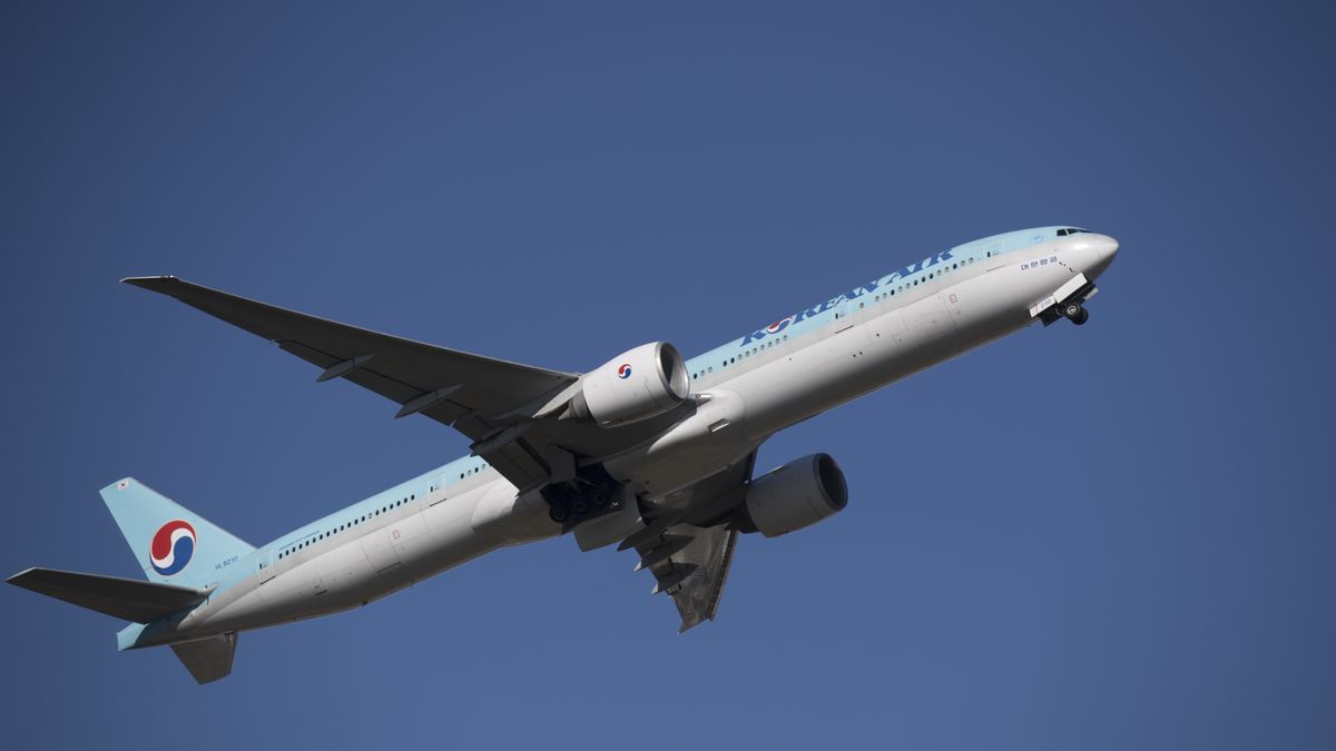 An aircraft operated by Korean Air takes off at Sydney Airport in Sydney, Australia, on Tuesday, Aug. 27, 2024. Australia's government will order the Productivity Commission to assess more changes to domestic flight-slot rules at Sydney Airport to increase competition. Photographer: Brent Lewin/Bloomberg via Getty Images
