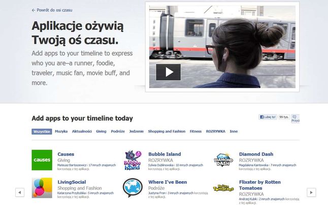 Aplikacje dla Osi Czasu (Fot. Facebook)
