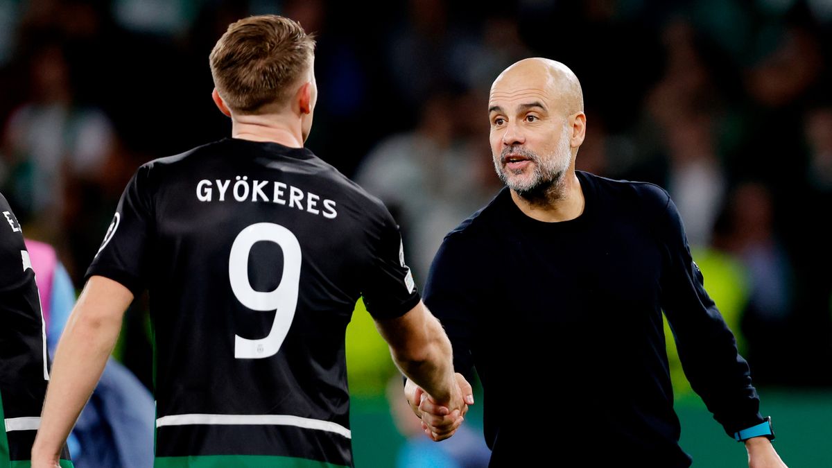 Getty Images / Eric Verhoeven/Soccrates/Getty Images / Na zdjęciu: Viktor Gyokeres oraz Pep Guardiola