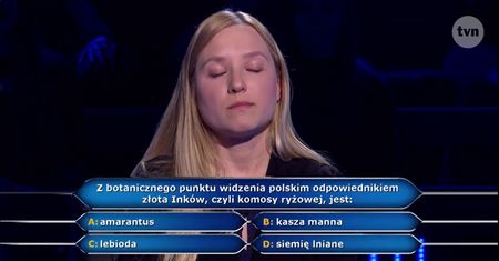 "Milionerzy". Odpadła na pytaniu o lebiodę. "Nawet nie wiem, co to jest"