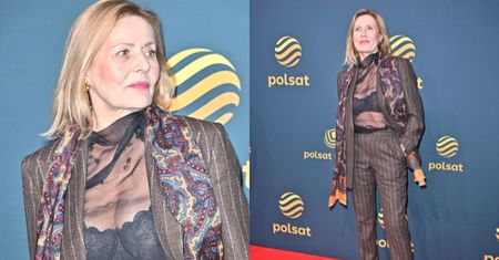 Grażyna Szapołowska prezentuje stanik w prześwitującej koszuli na imprezie Polsatu. Odważnie? (ZDJĘCIA)