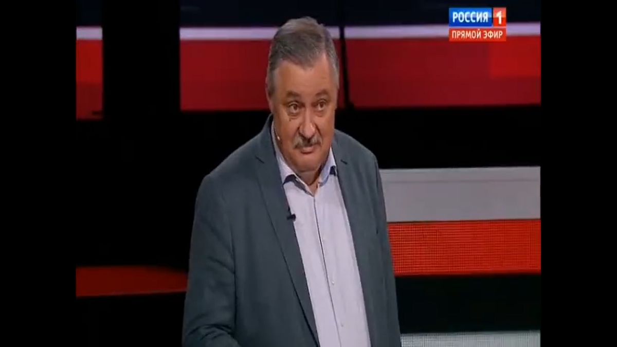Dmitrij Jewstafiew w programie Władimira Sołowiowa na na antenie rządowej rosyjskiej telewizji Rossija 1
