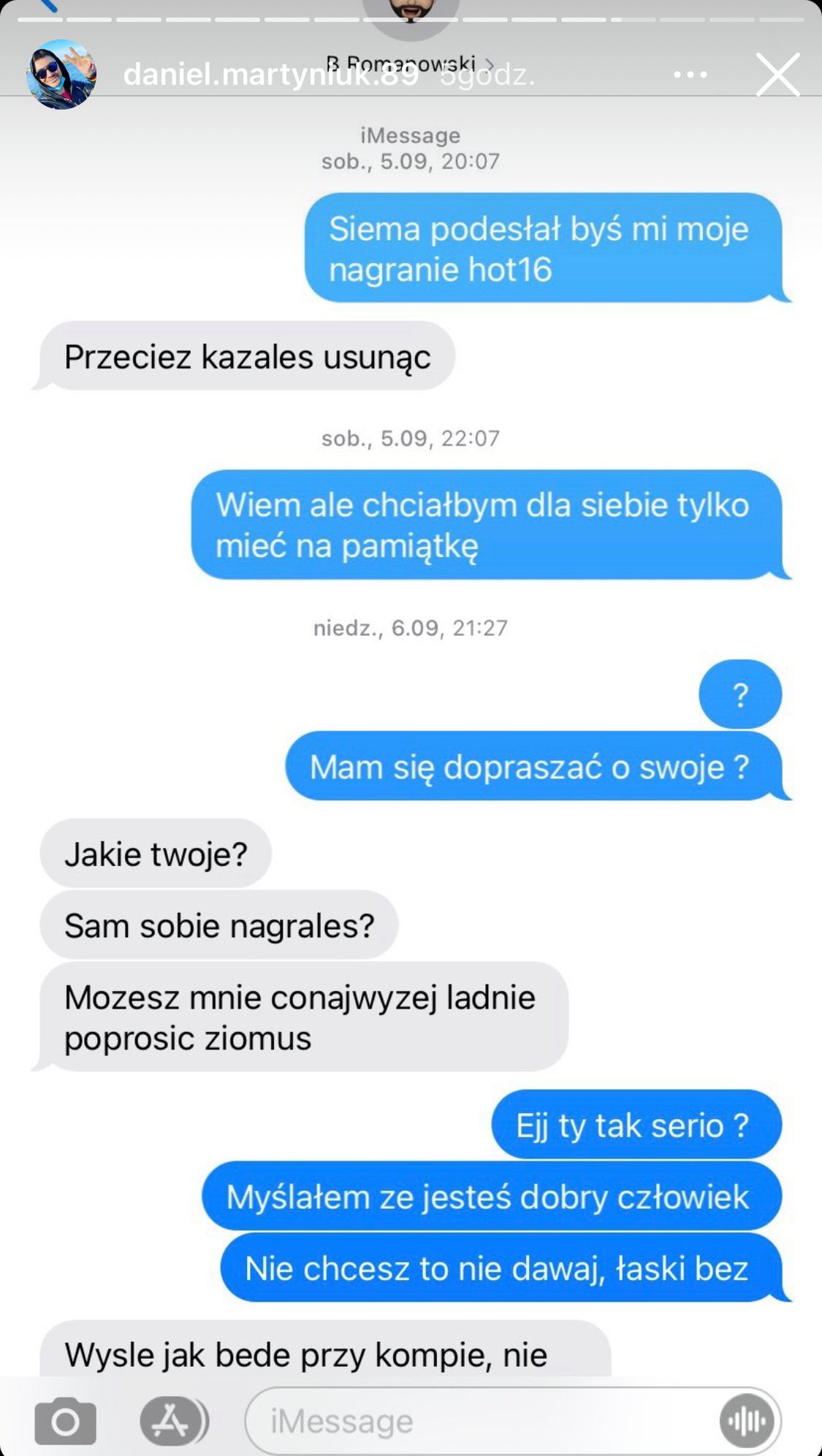 Daniel Martyniuk pokazał kolejne SMS-y