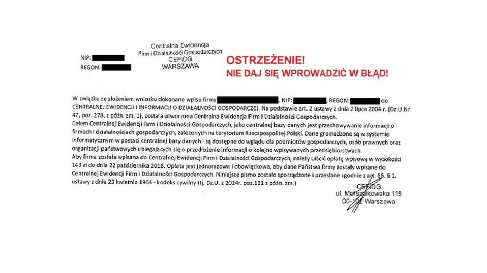 Takie pisma otrzymują od pewnego czasu przedsiębiorcy. Resort finansów ostrzega, że to próba wyłudzenia
