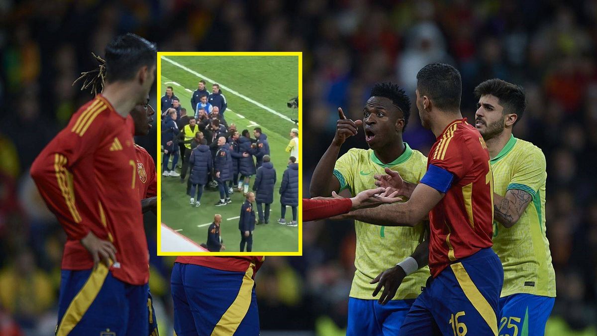 Zdjęcie okładkowe artykułu: Getty Images / Pablo Morano/BSR Agency/Getty Images/Twitter Marca / Vinicius Junior w starciu z hiszpańskimi piłkarzami. W ramce kadr z przepychanek przy linii bocznej