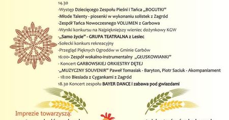 Dożynki Gminy Garbów 2019 – program wydarzenia