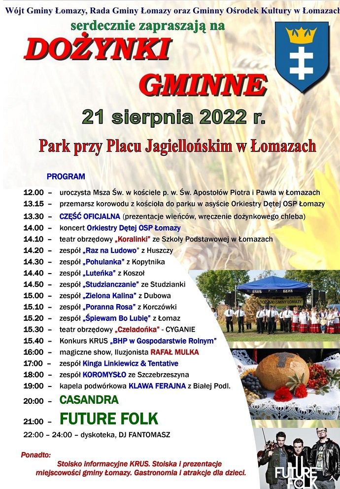 Dożynki Gminy Łomazy 2022- program
