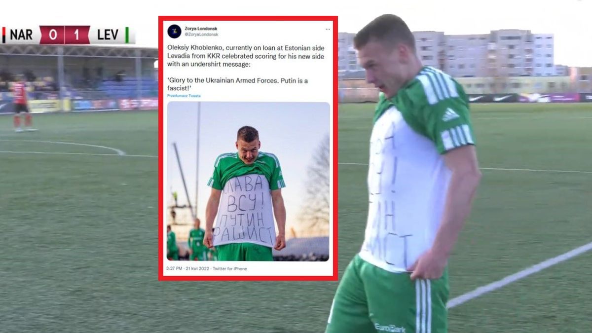 Materiały prasowe / twitter.com/ZoryaLondonsk i SoccernetEE / Ołeksij Chobłenko po strzelonej bramce w lidze estońskiej