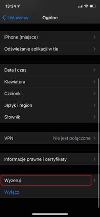 Zerowanie ustawień sieci w iOS-ie