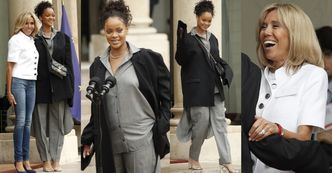 Rihanna w za dużej marynarce spotkała się z Brigitte Macron (ZDJĘCIA)