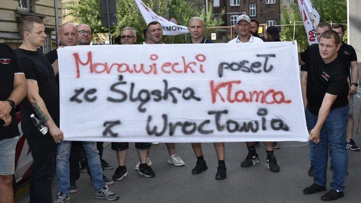 Protest związkowców w Katowicach