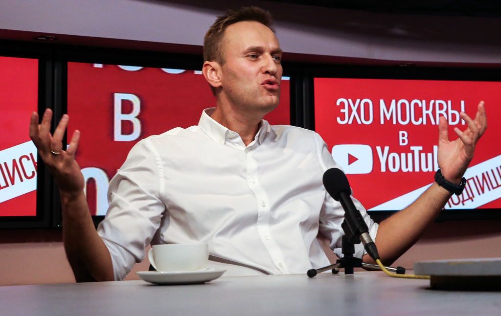 Russian opposition activist Alexei Navalny speaks on Ekho Moskvy RadioMOSCOW, RUSSIA  OCTOBER 22, 2018: Head of the Anti-Corruption Foundation, Russian opposition activist Alexei Navalny speaks live at the Ekho Moskvy [Echo of Moscow] Radio station. Sergei Fadeichev/TASS (Photo by Sergei Fadeichev\TASS via Getty Images)Sergei Fadeichevon air, radio station, live interview, Ekho Moskvy, FeedRouted_Global