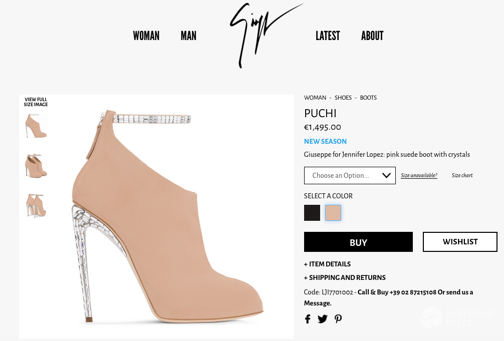 Giuseppe Zanotti x Jennifer Lopez, szare botki, cena : 6 tysięcy złotych