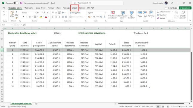 Microsoft Excel: menu Widok
