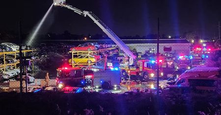 Ogromny pożar zniszczył kilkadziesiąt samochodów