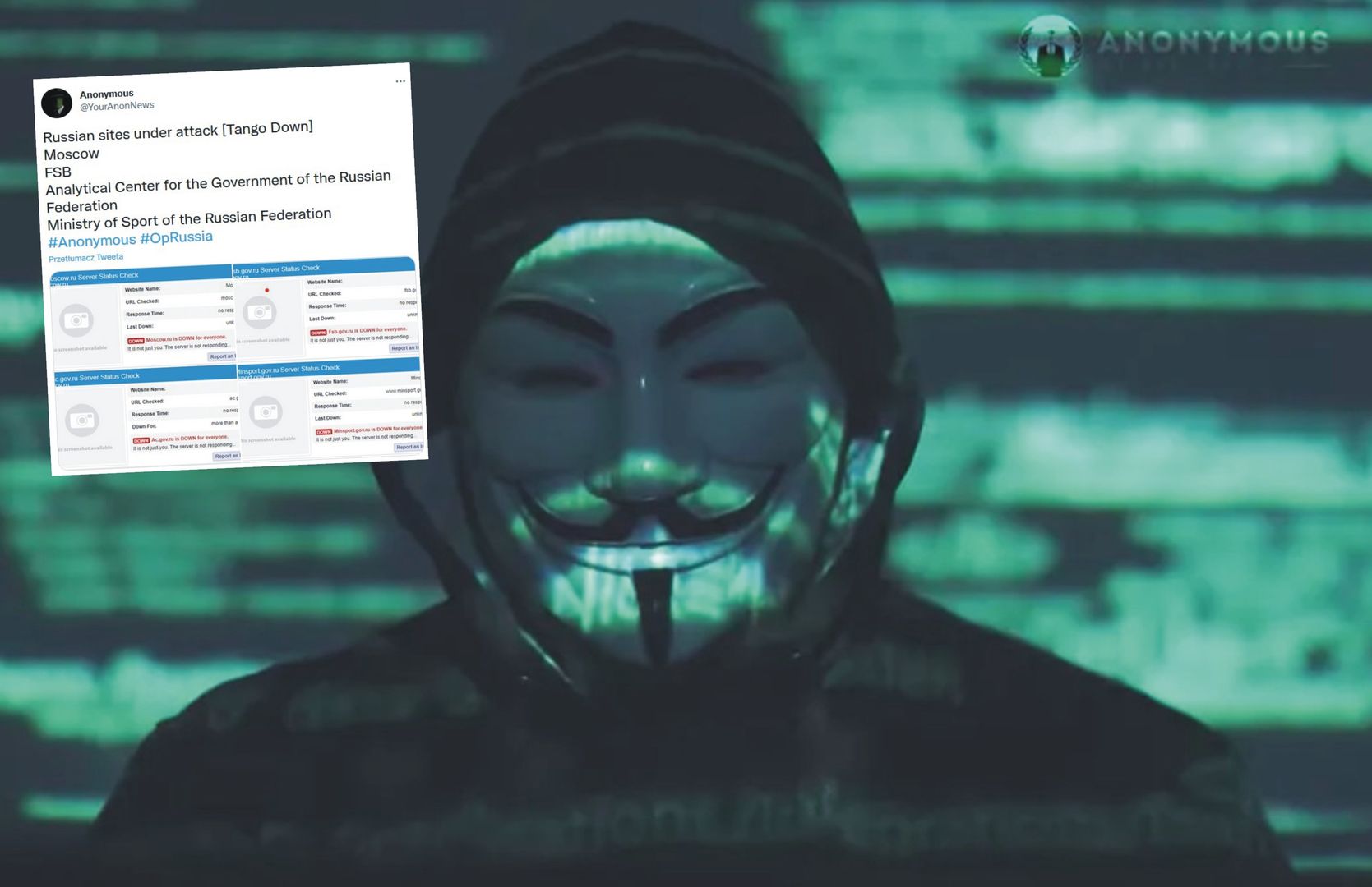 Wojna w Ukrainie. Anonymous uderzyli w FSB Rosji. "B**** Putin!"