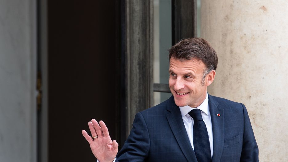 Emmanuel Macron is receiving Danish Prime Minister Mette Frederiksen at the Elysee Palace in Paris, France, on May 17, 2024. (Photo by Andrea Savorani Neri/NurPhoto via Getty Images)