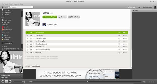 Spotify - widok odtwarzanego albumu