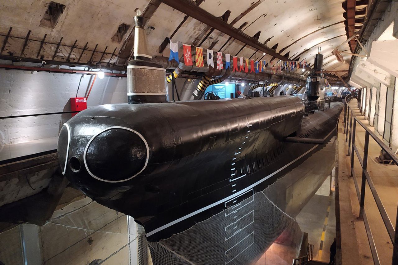 Museum submarine S-49 in the dry dock of the Object 825 complex
