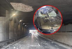 Oberwał się strop w tunelu. Beton zmiażdżył skodę