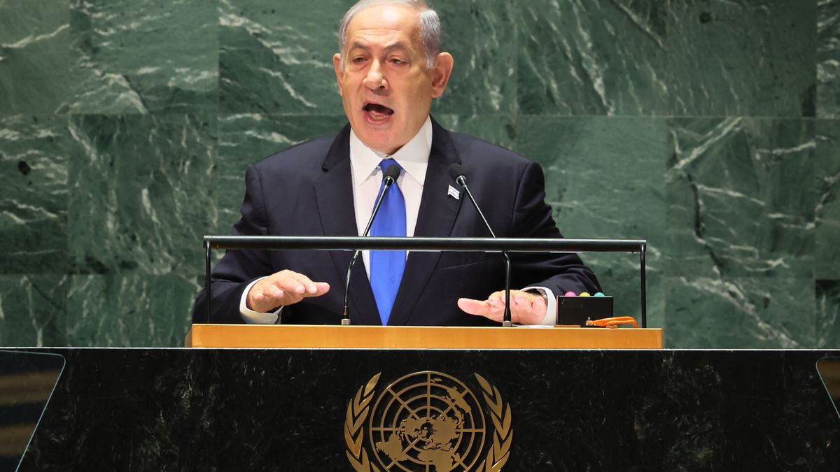 World Leaders Gather In New York For The United Nations General Assembly
NEW YORK, NEW YORK - SEPTEMBER 22: Prime Minister of the State of Israel Benjamin Netanyahu speaks during the United Nations General Assembly (UNGA) at the United Nations headquarters on September 22, 2023 in New York City. Heads of states and governments from at least 145 countries are gathered for the 78th UNGA session amid the ongoing war in Ukraine and natural disasters such as earthquakes, floods and fires around the globe. (Photo by Michael M. Santiago/Getty Images)
Michael M. Santiago