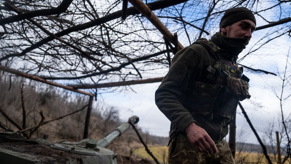 BAKHMUT, UKRAINE - FEBRUARY 28: Ukrainian serviceman of the 80th Brigade prepares to fire targets from a mobile howitzer outside of Bakhmut, Ukraine amid Russia-Ukraine war on February 28, 2023. (Photo by Wolfgang Schwan/Anadolu Agency via Getty Images)