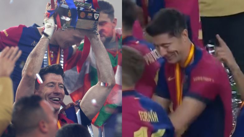 Robert Lewandowski tańczy po wygranym meczu