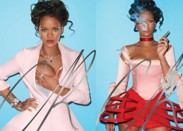 Rihanna trzyma się za pierś i pali cygaro...
