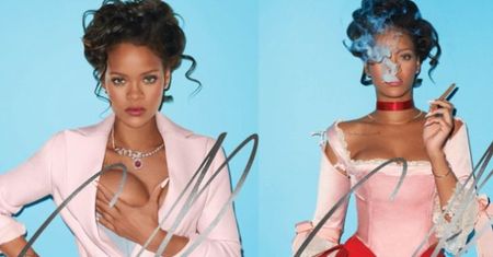 Rihanna trzyma się za pierś i pali cygaro...