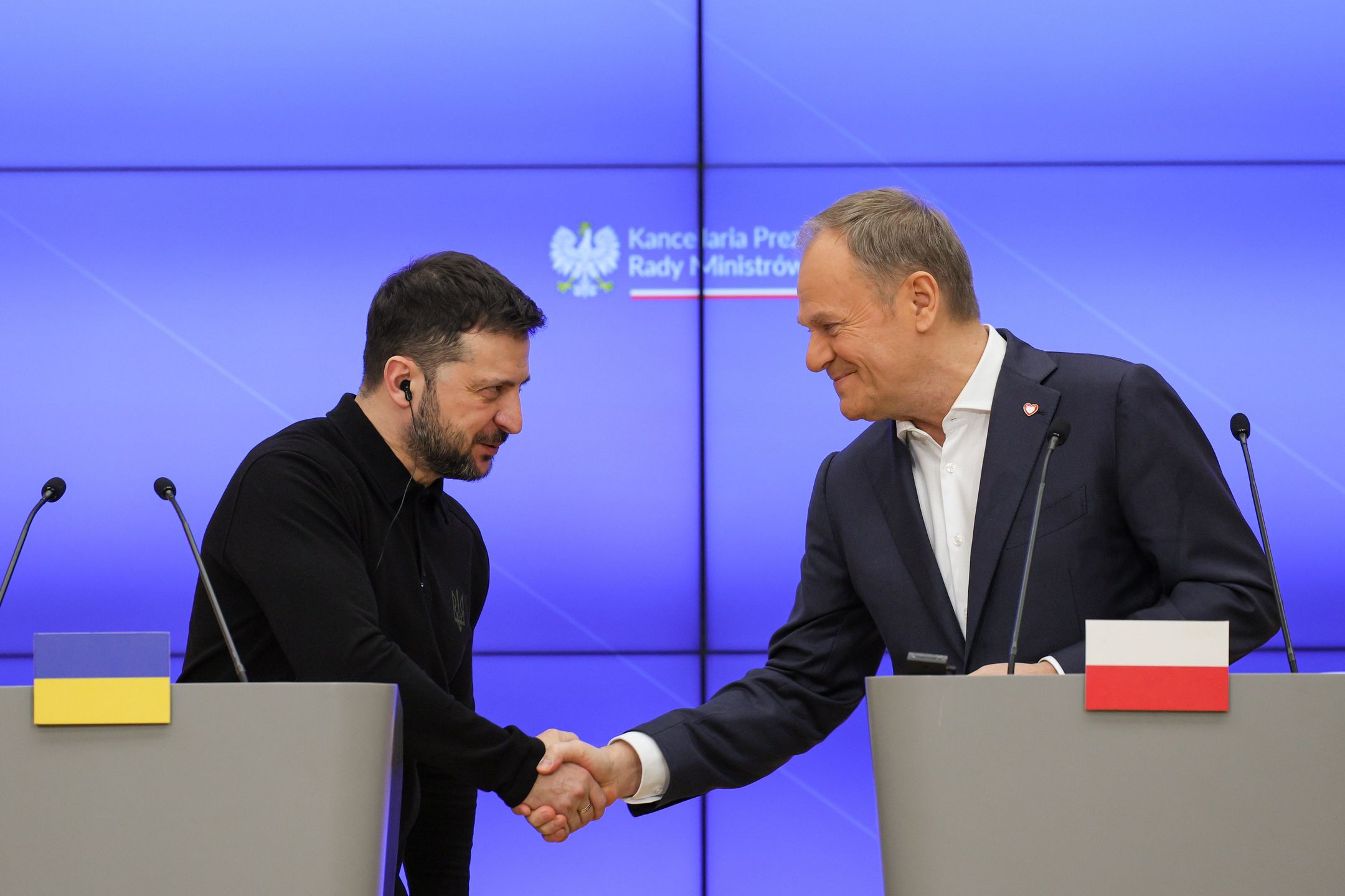 Tusk i Zełenski na konferencji prasowej w siedzibie KPRM