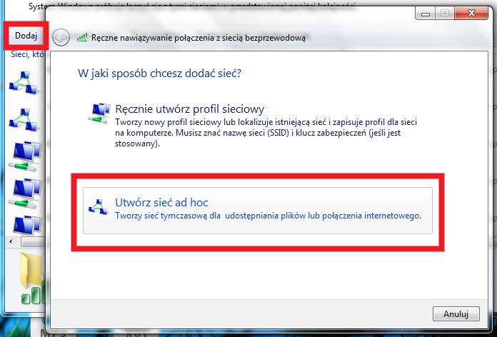Sieć ad-hoc na Windows 7 3