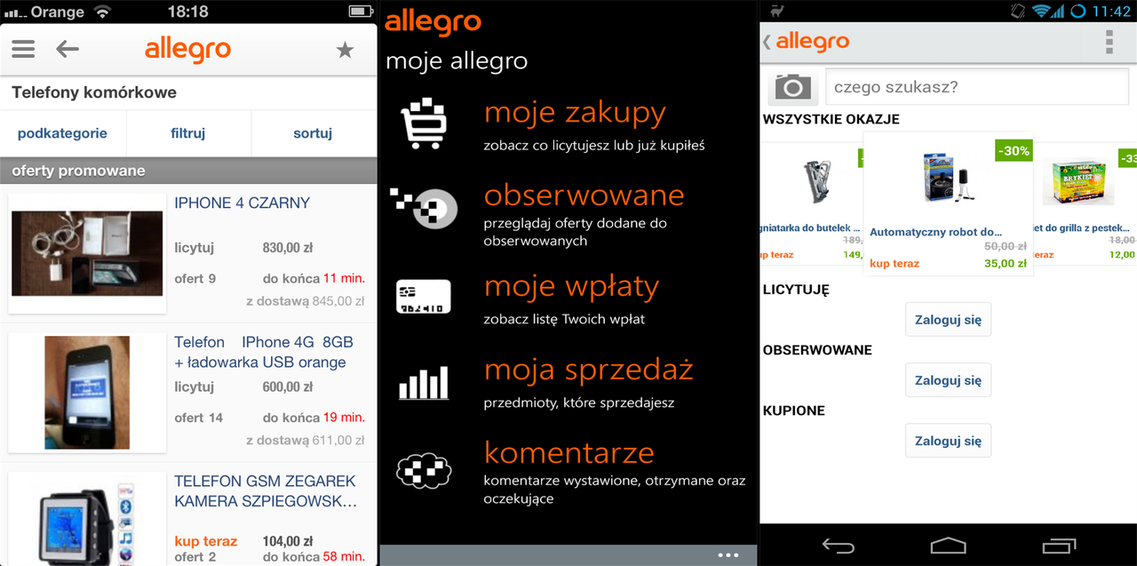 Aplikacje mobilne Allegro dla iOS, Windows Phone i Androida