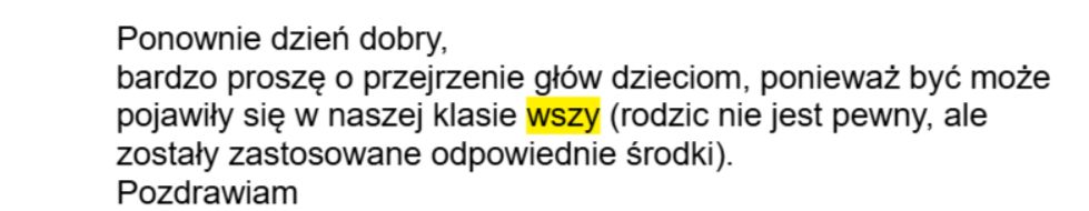 Komunikat od nauczyciela do rodziców