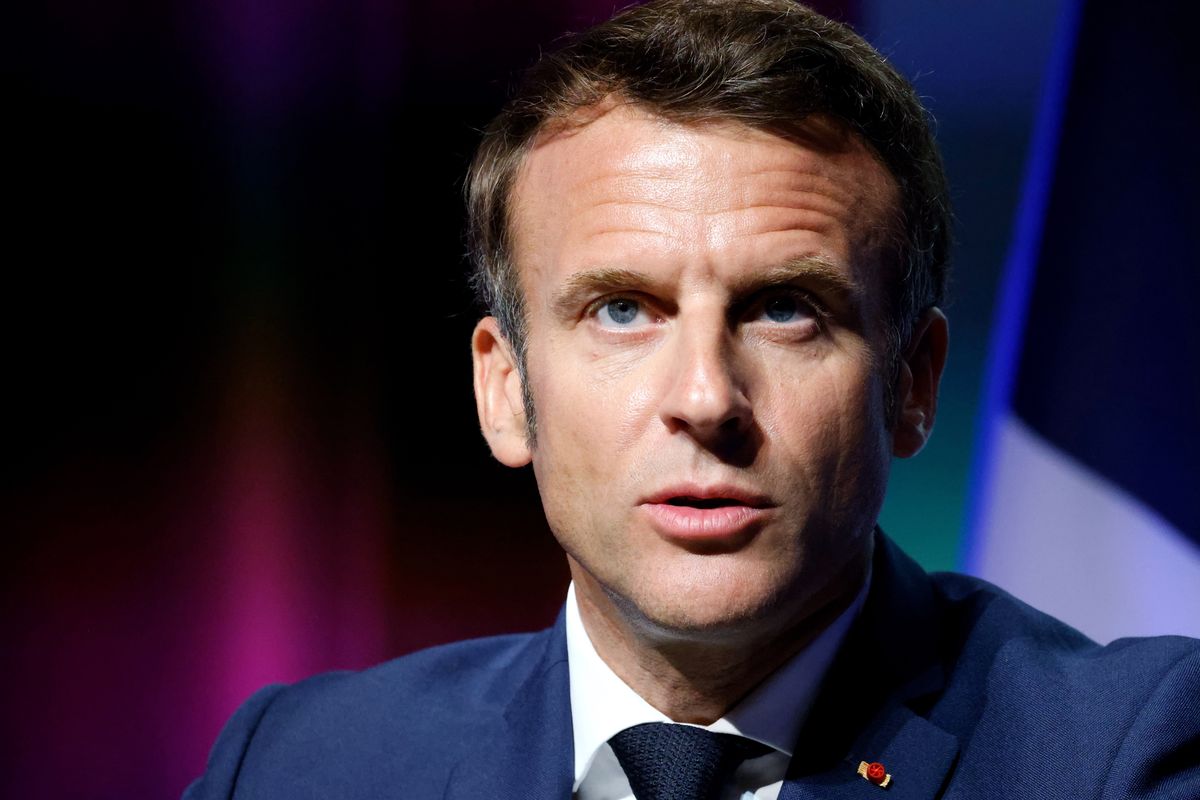 French President Emmanuel Macron delivers a speech during the opening of the Eurosatory land and airland Defence and Security exhibition, at the Paris-Nord Villepinte Exhibition Center in Villepinte, France, 13 June 2022. EPA/Ludovic Marin / POOL MAXPPP OUT Dostawca: PAP/EPA.