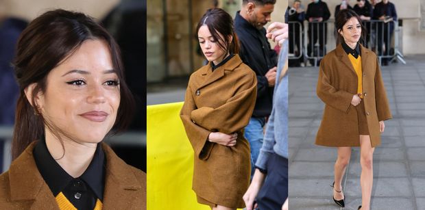Coraz SZCZUPLEJSZA Jenna Ortega w jesiennej stylizacji mknie do studia BBC (ZDJĘCIA)