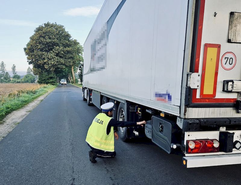 Leżał na drodze. Przejechała go ciężarówka