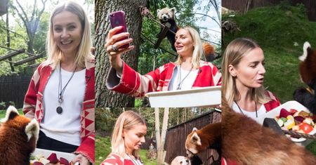 Wzruszona Szulim karmi i robi selfie ze zwierzętami w poznańskim zoo (ZDJĘCIA)