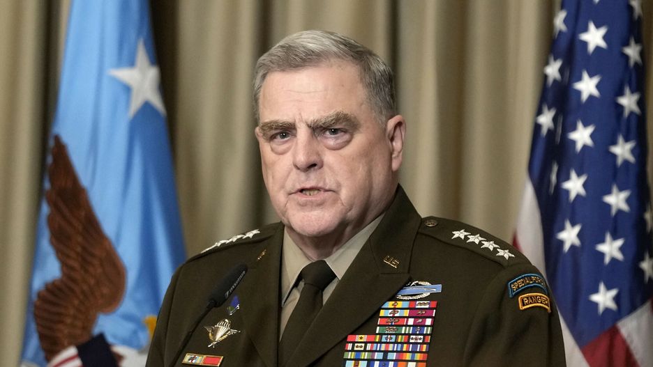 arch55Chairman of the Joint Chiefs of Staff Mark Milley talks to the media after the meeting of the 'Ukraine Defense Contact Group' at Ramstein Air Base in Ramstein, Germany, Friday, April 21, 2023. The U.S. will begin training Ukrainian forces how to use and maintain Abrams tanks in the coming weeks, as the U.S. continues to speed up its effort to get them onto the battlefield as quickly as possible, U.S. officials said Friday. (AP Photo/Matthias Schrader)Matthias Schrader