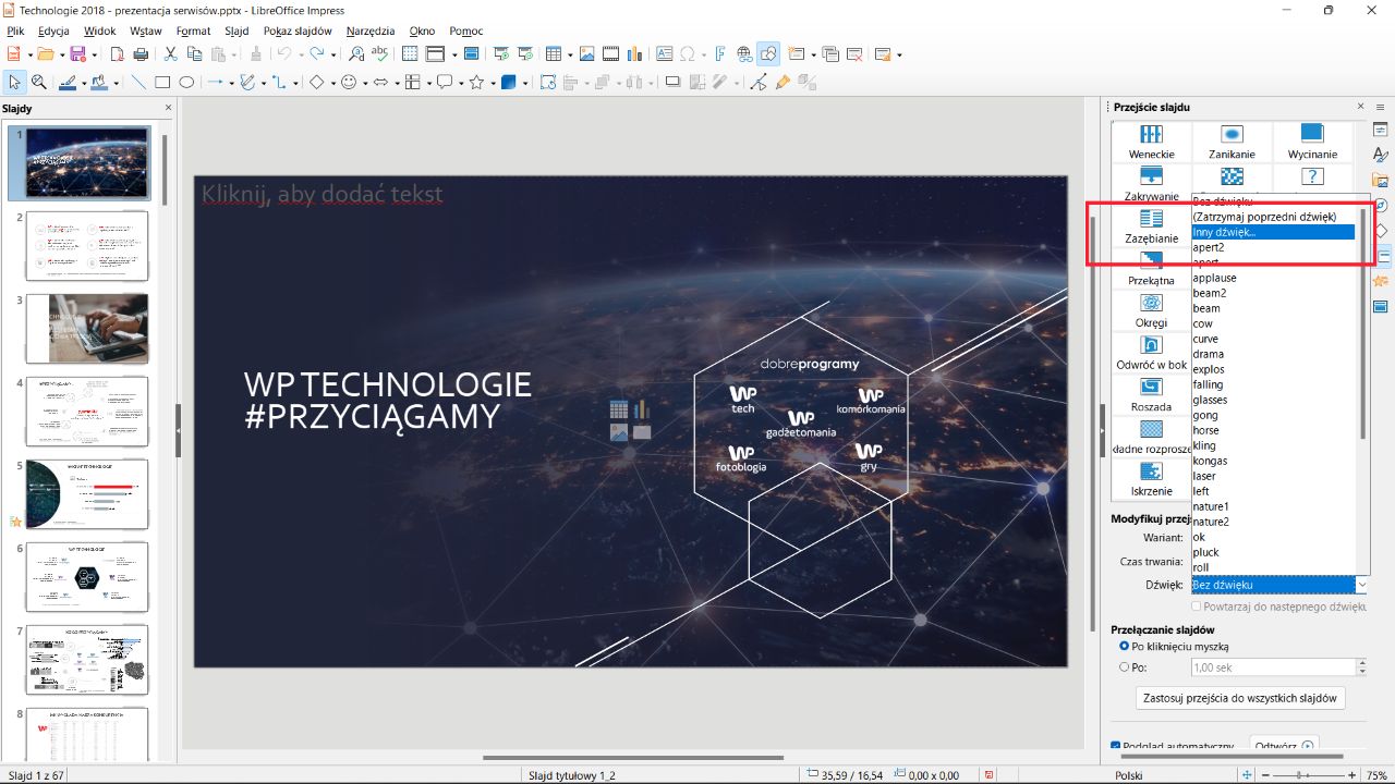 LibreOffice Impress: wybieramy odpowiedni utwór