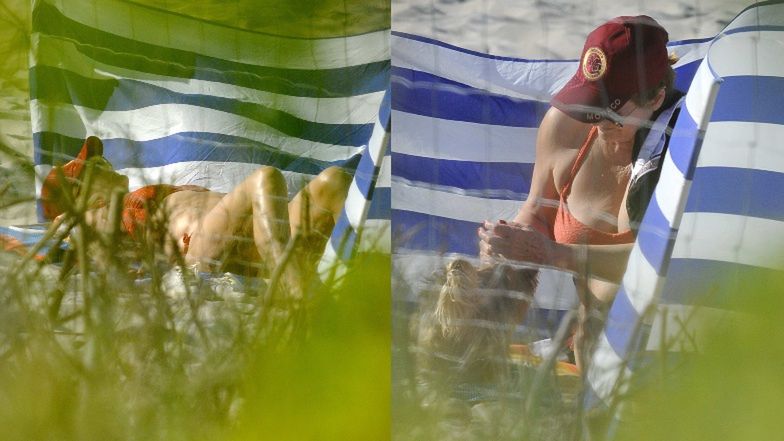 Grażyna Szapołowska na plaży w Juracie