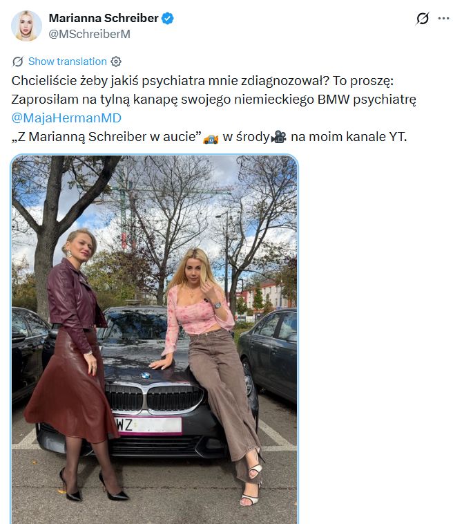 Post Marianny Schreiber z platformy X