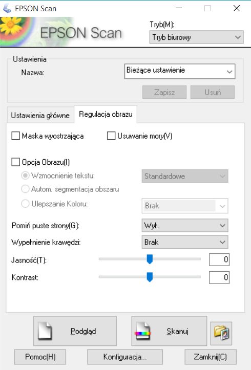 Epson Scan tryb biurowy regulacja obrazu