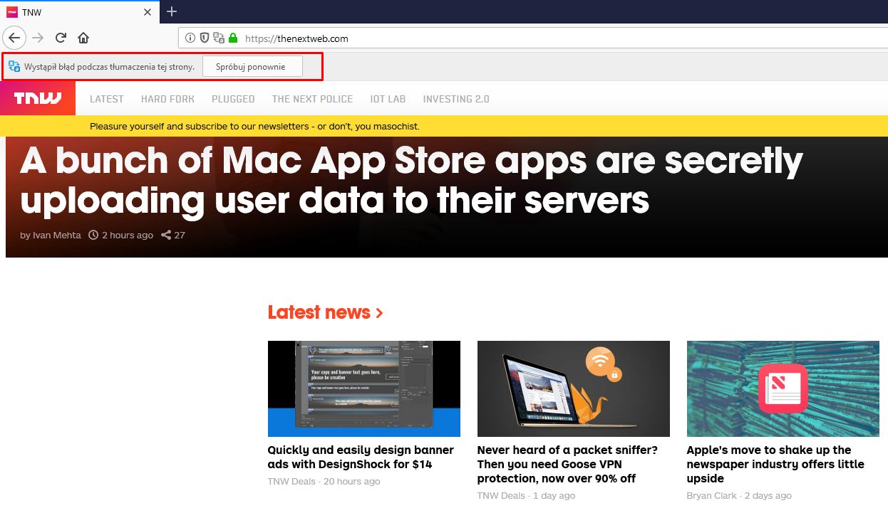 Błąd podczas próby tłumaczenia strony.