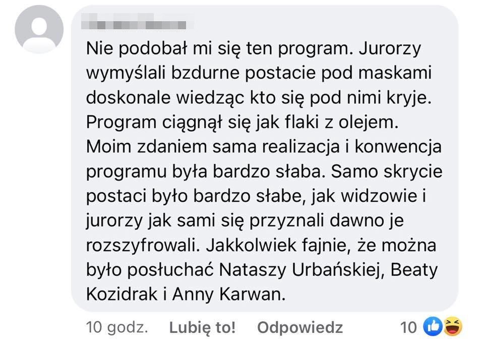 Komentarze widzów "Mask Singer"