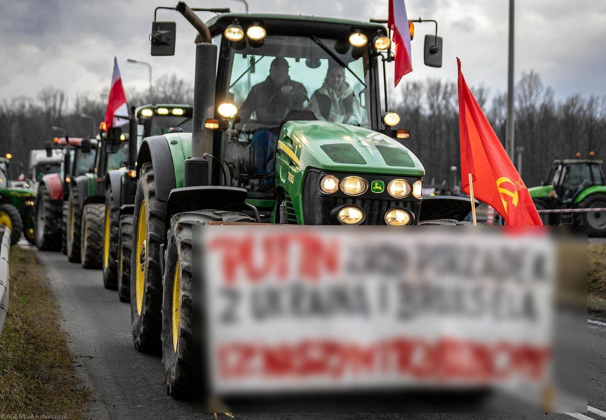 Protest rolników na Śląsku i skandaliczny baner skierowany do Władimira Putina