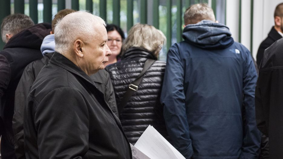 WARSAW, MAZOWIECKIE, POLAND - 2023/10/15: Jaroslaw Kaczynski, the leader of the ruling Law and Justice party (PiS), is seen at the polling station in Warsaw during the parliamentary elections. Parliamentary elections are being held in Poland to elect members of the Sejm (Poland's lower house) and Senate. (Photo by Attila Husejnow/SOPA Images/LightRocket via Getty Images)