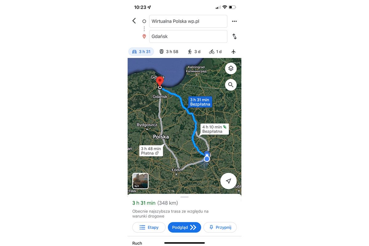 Czasem oszczędna trasa zajmie dużo więcej czasu. Wtedy Google jej nie preferuje