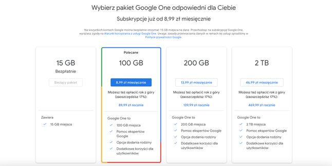 Subskrypcja Google One